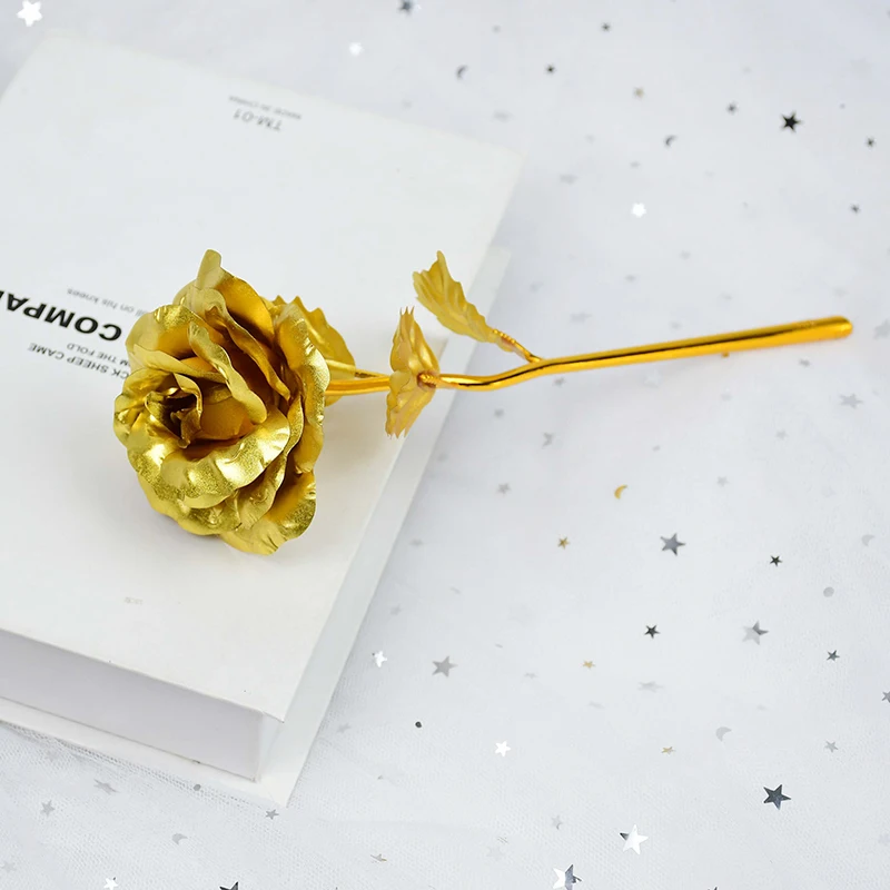 1 Stück Gold Rose Blume Folie Überzogene Kunststoff Künstliche Rosen Valentinstag Geschenk Schönheit Goldene Blumen für Zuhause Hochzeit Dekoration – Detail 13