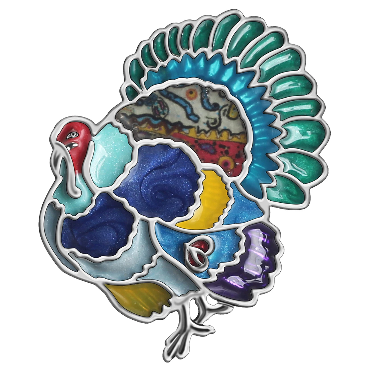 WEVENI Enamel Alloy Mental Thanksgiving Floral Cute Turkey Chicken Brooches Pin Fashion Jewelry For Women Teens Girls Charm Gift