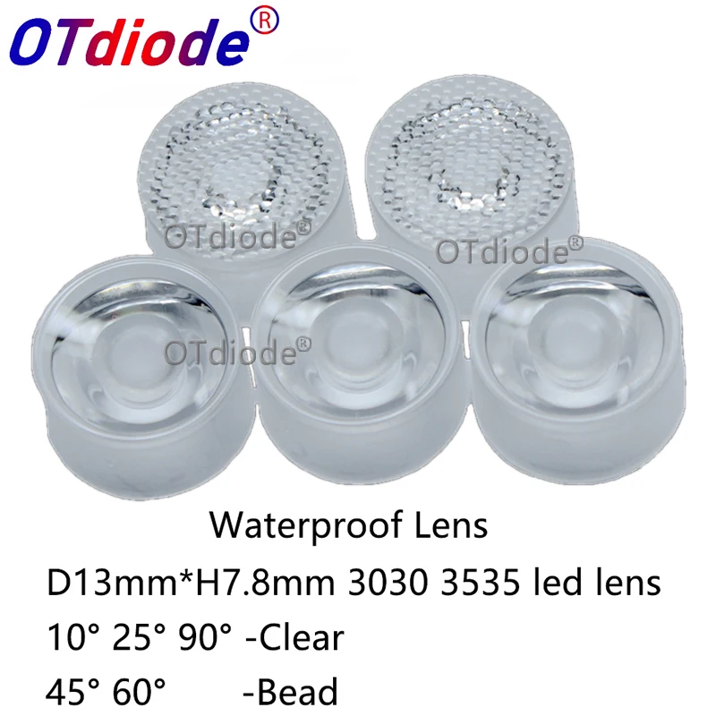 Obiektyw 13 mm 3535 XPE XPE2 XPG XPG2 XTE Epiled/Semiled 3535 Obiektyw LED wodoodporny 3030 Dioda chipowa Przezroczysta powierzchnia koralika Zintegrowany obiektyw