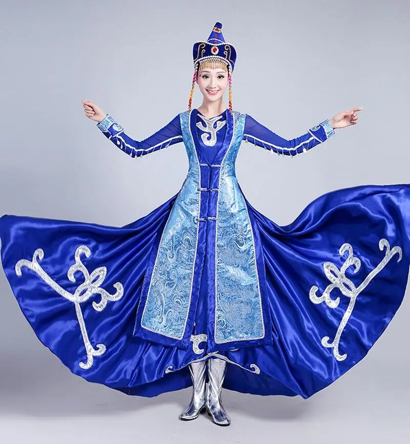 Mongolian Show clothing Suit-dress Inner Mongolia Dance Clothing Mongolia Robe Adult Ethnic Minority Performance Skirt