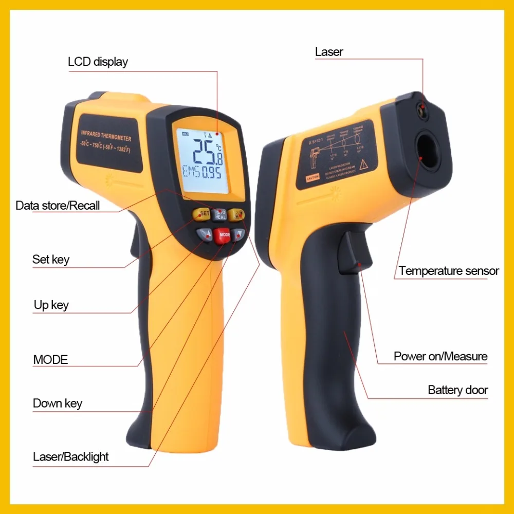 RZ Infrared thermometer thermal handheld digital electronic car temperature non-contact hygrometer Infrared thermometer