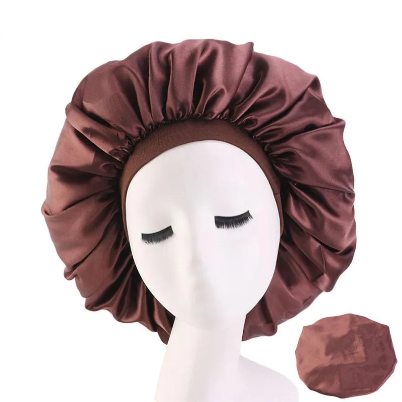 Women Satin Sleep Caps Turban Hair Care Elastic Wide Band Night Hat Bonnet Solid Color Headwear Sleeping Nightcaps Head Cover