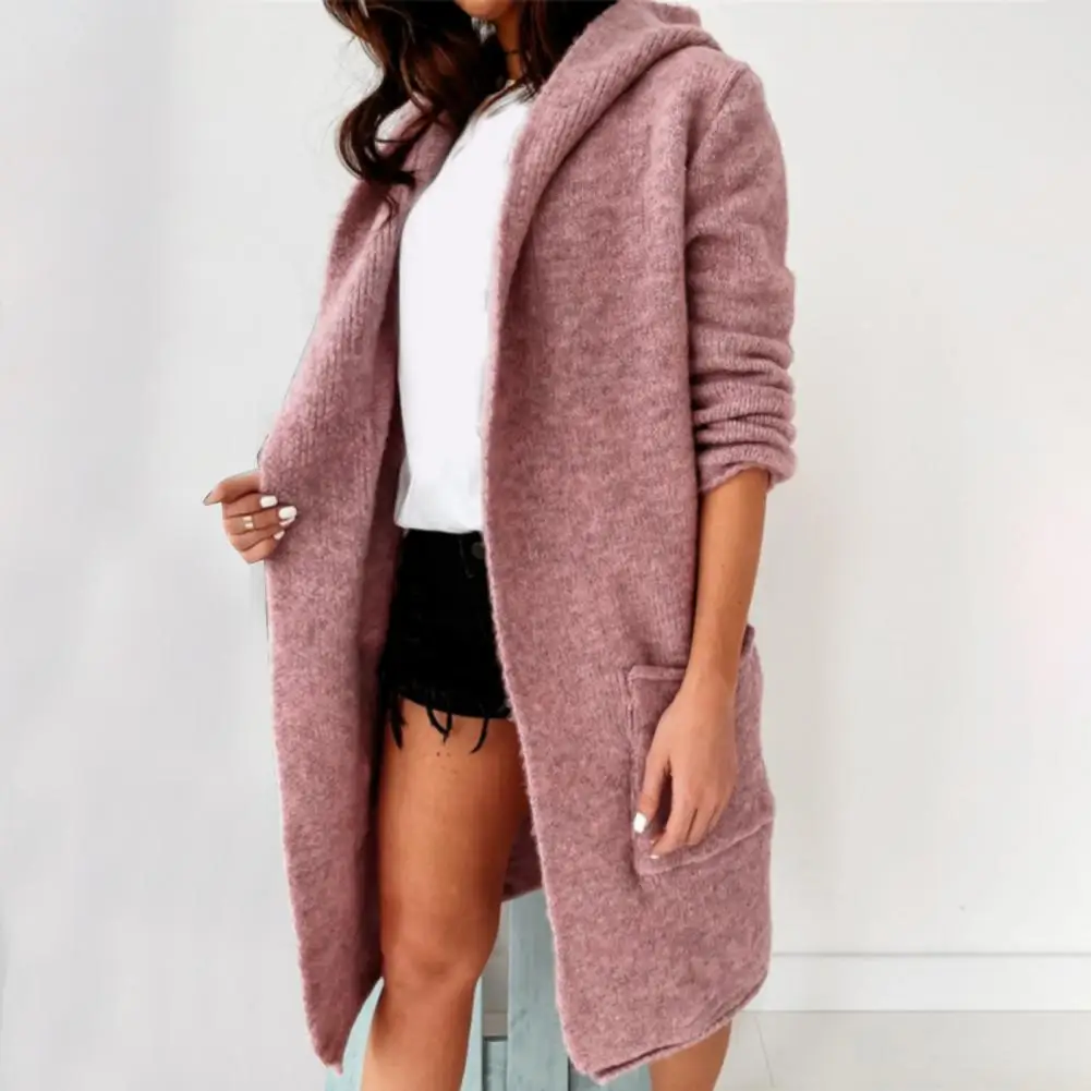 Loose Long A Hooded Sweater Knitting Cardigan Coat Pocket Oversized Cardigan Sweters for Women Large Size Sweater Coat Outerwear