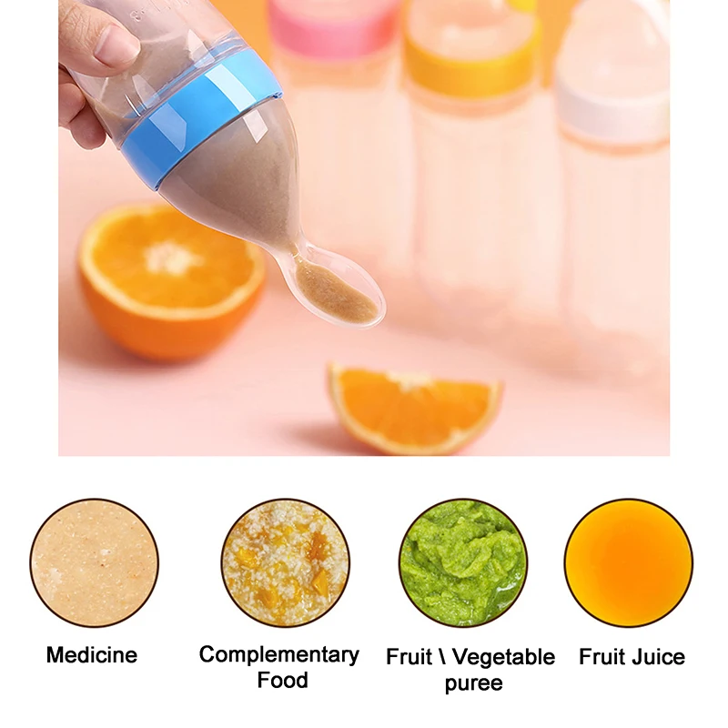 Squeezing Feeding Bottle Silicone Newborn Baby Training Rice Cereal Food Spoon Supplement Feeder Safe Useful Tableware For Kids
