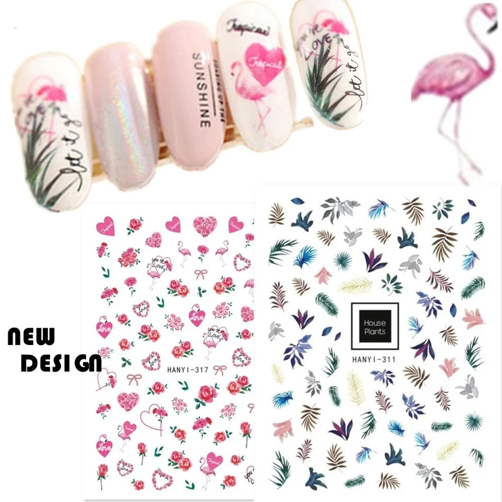 

Newest House Plants Flamingo 3D Self Adhesive Back Glue Decal Slider DIY Decoration Tips Nail Art Stickers HANYI-311 317