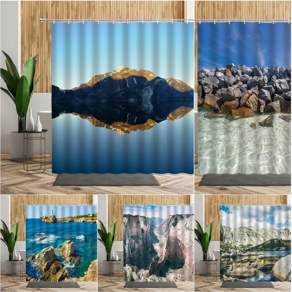 Занавеска для душа с изображением природного пейзажа, декоративный шторка для ванной комнаты с 3D-принтом, с рисунком моря, водонепроницаемая ткань, s