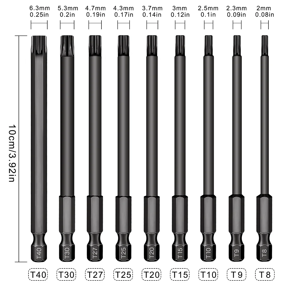 

Multi-Size Torx Head Screwdriver Bit Set S2 Steel 100mm Length Torx Bit Set with Hole Magnetic Tip Security Torx Head Drill Bit