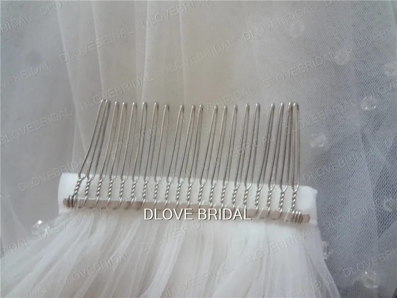 Véu de casamento de noiva com cristal claro frisado uma camada acessório de cabelo com pente branco marfim tule