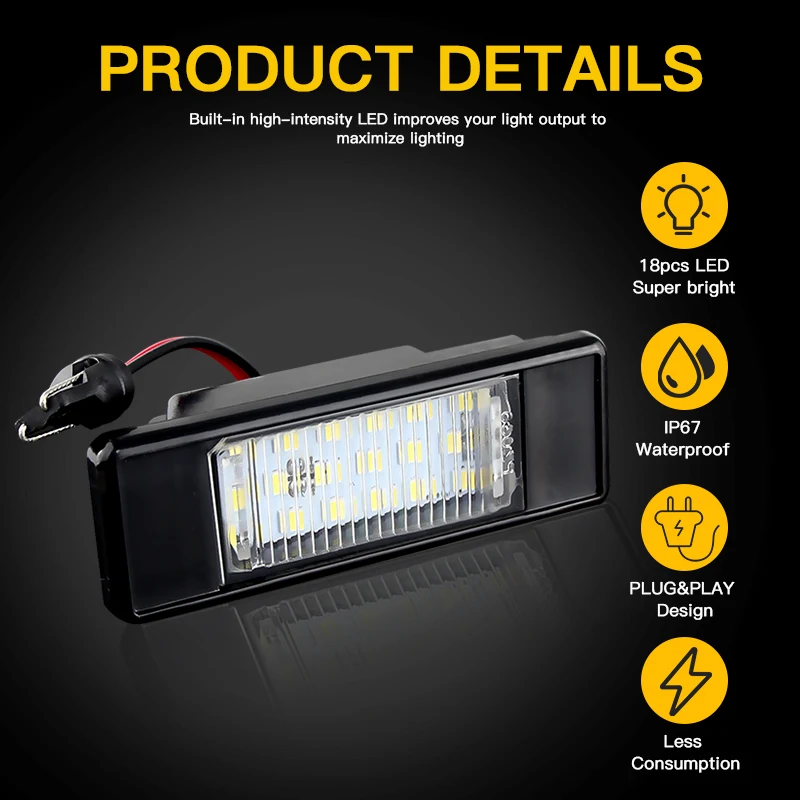2Pcs Error Free White LED License Plate light For Nissan X-Trail T30 T31 Qashqai J10 J11 Primera P12 Pathfinder R51 Juke F15