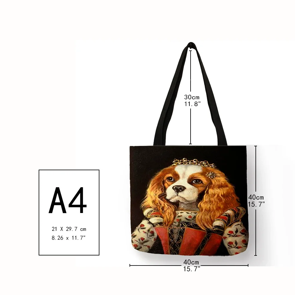 Women Handbag Charles Spaniel Oil Painting Print Tote Bag Lady Girls Office School Travel Shoulder Bag Reusable Shopping Bags