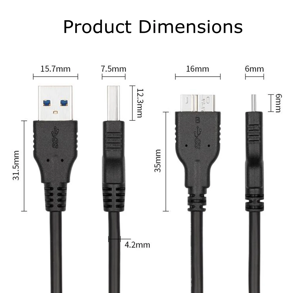USB 3.0 A ذكر إلى مايكرو B كابل الحبل ل WD جوازي والعناصر القرص الصلب الخارجي ، توشيبا ، سامسونج غالاكسي S5 ، نوت 3