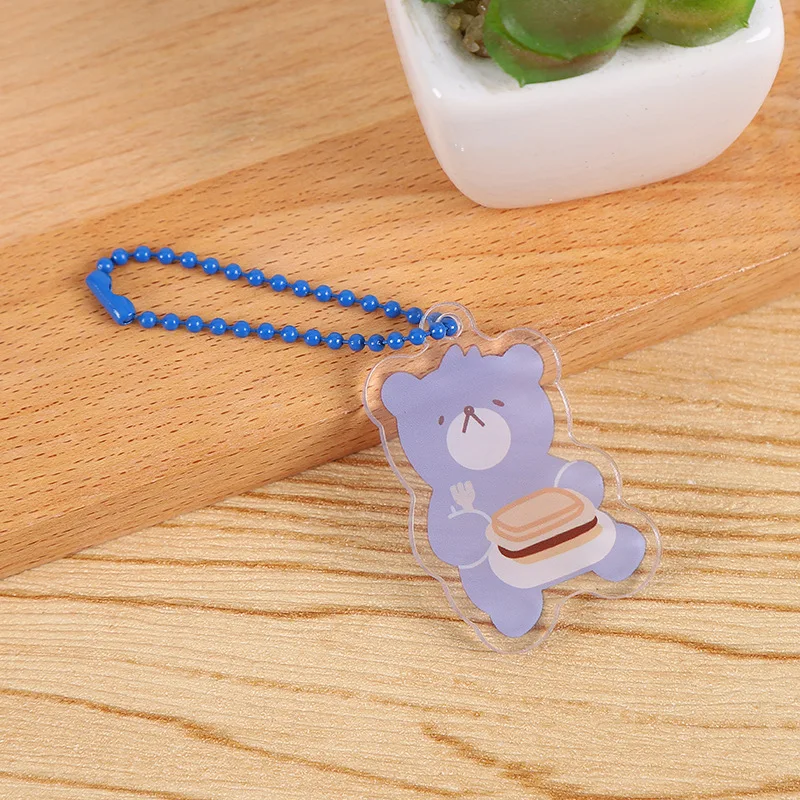 Korean Ins Cute Cartoon Bear Rabbit Key Chain Acrylic Double Sided Backpack Decorative Small Pendant Accessories Key Management