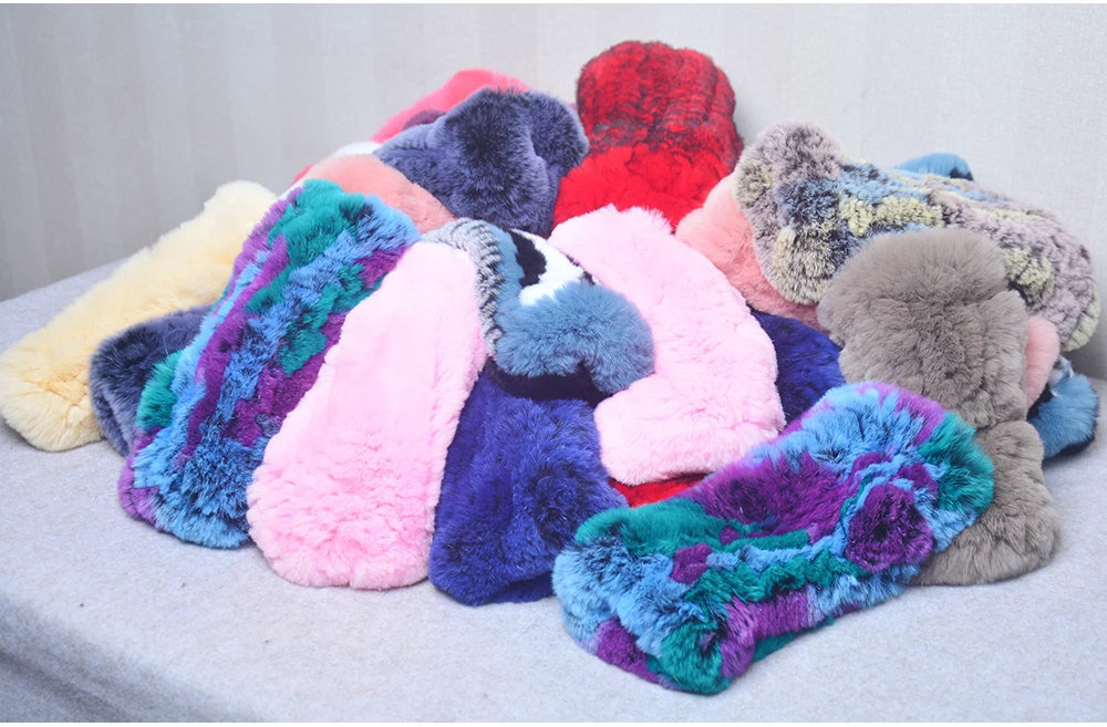 New Women 100% Real Genuine Knitted Rex Rabbit Fur Mittens Winter Warm Lady Real Fur Fingerless Gloves Handmade Knit Fur Mitten