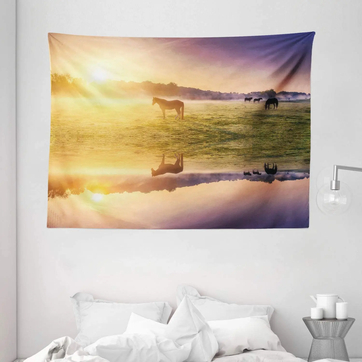 Nature Tapestry Horse Valley In South With A Lake Reflection Mountains Print Wall Hanging For Bedroom Living Room Dorm