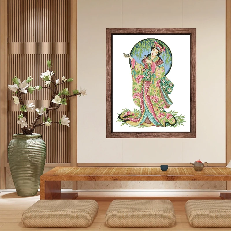 Japanese girl cross stitch kit 18ct 14ct 11ct unprint canvas cotton thread counted needlework thread embroidery set