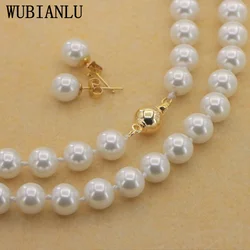 WUBIANLU New Charming 8mm White Shell Pearl Necklace Earring Women Collocation Banquet Jewelry Wholesale And Retail