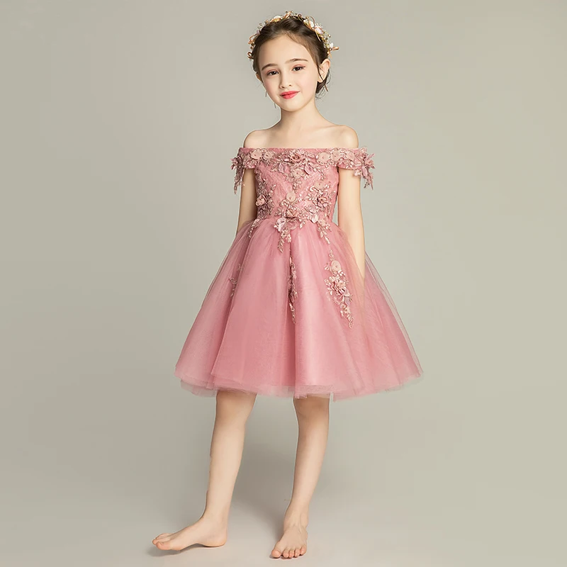 Long Trailing Embroidery Flower Christmas Girl Dress Wedding Princess Party Events Dresses Girl Dress Ceremonies Clothes