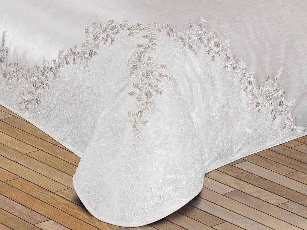 French lace Eftal Double Bed Cover Cream