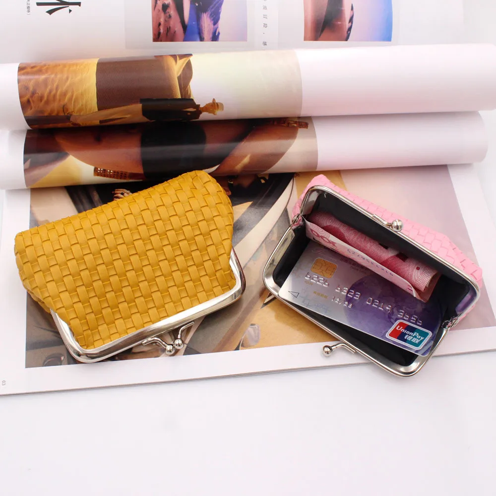 Women's Wallet Made Of Leather Woven Card Holder Purse Small Pure Color Coin Purses Portable Money Bag Clutch Coin Pocket