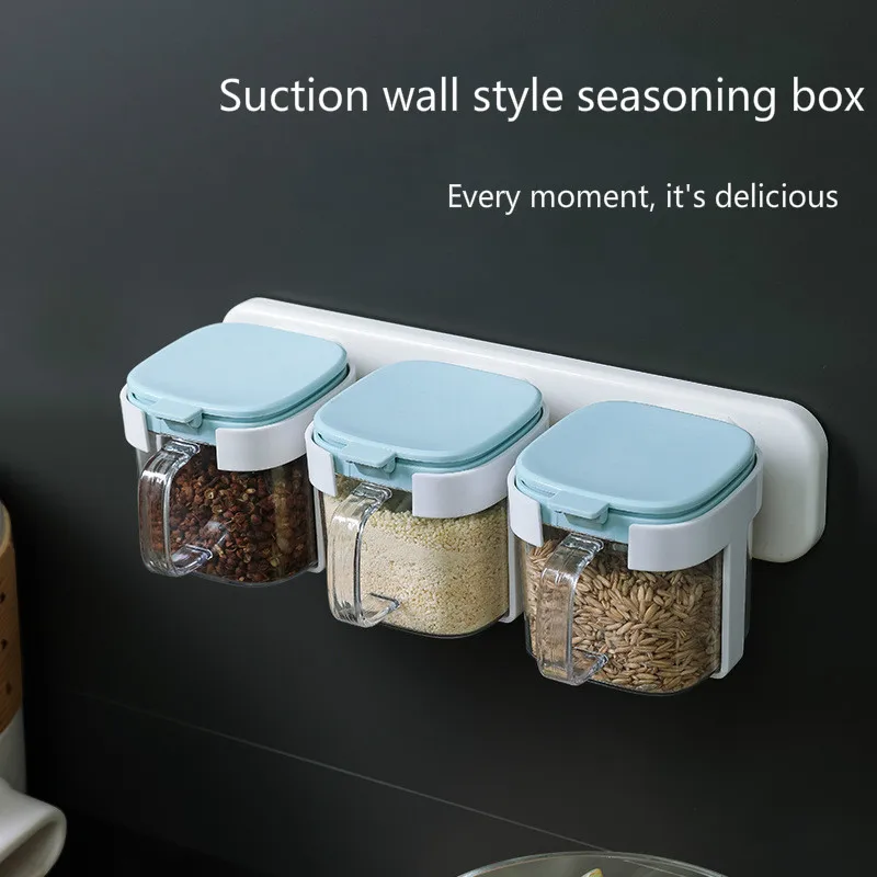 Kitchen home wall-mounted grain cereal box floor-standing household salt monosodium glutamate seasoning jar combination set