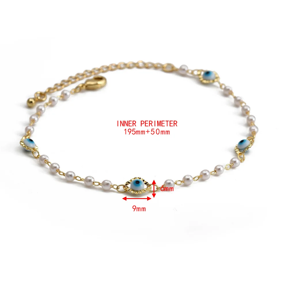 Lucky Eye Adjustable Simulated Pearl Beaded Bracelet Blue Turkish Evil Eye Charm Bracelet for Women Girls Fashion Jewelry BE462