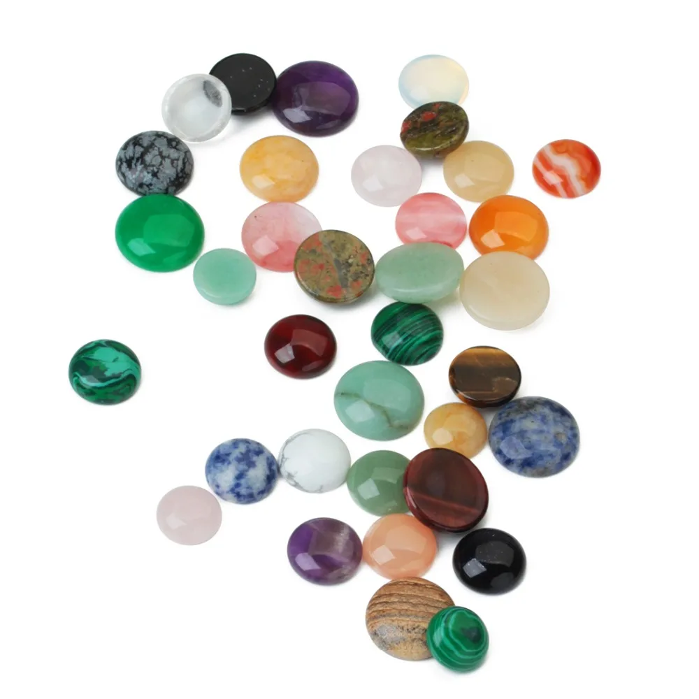 10PCS Natural Stone Cabochons  6/8/10/12mm Mixed Color Cabochon Round Flat Back Spacers For DIY Ring  Jewelry Making Supplies