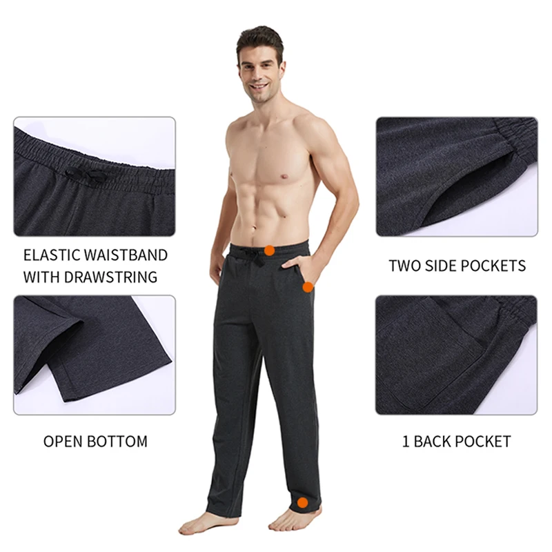 Pantalon de Yoga en coton pour hommes, bas ouvert, jogging, coupe ample, survêtement athlétique avec poches