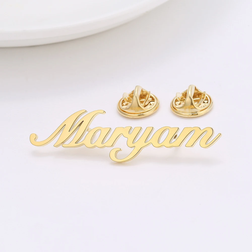 Personalized Customized Letter Name Lapel Pin Brooches Stainless Steel Nameplate Gold Siliver Rose Gift Brooch Pins Men Women