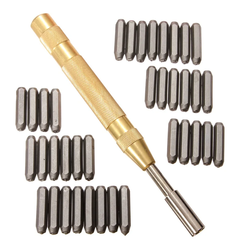 38Pcs numero di lettera automatico che timbra il Set di strumenti per punzonatura in metallo per punzonatura in metallo morbido in pelle di plastica