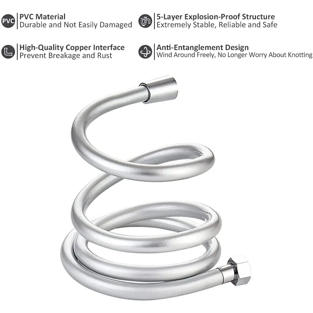 Mangueira de mão do PVC, anti enrolamento, à prova de explosão, tubo de água, banheiro, tubulação de extensão, flexível, 1 m, 1,5 m, 2m