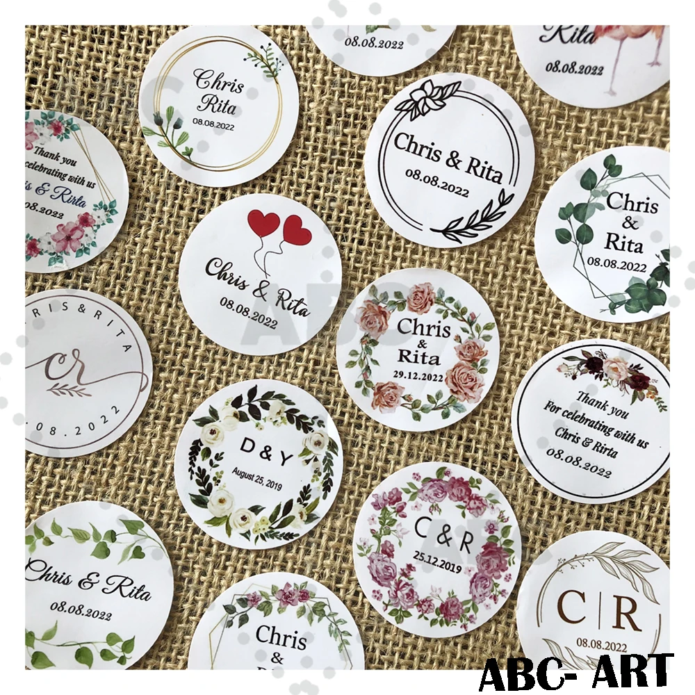 100PCS custom stickers/Wedding Stickers printed LOGO transparent clear adhesive round label Gift Tags Party Decorations paper