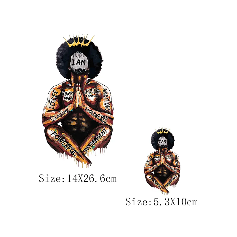 Patches Black Men Praying Iron On Transfers For Clothing Big Size Thermal Sticker DIY Men T-Shirt Hoodies Appliqued Jacket Patch