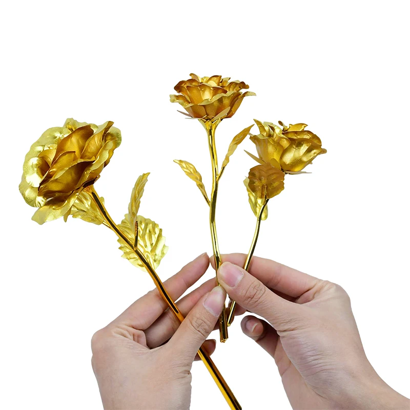 1 Stück Gold Rose Blume Folie Überzogene Kunststoff Künstliche Rosen Valentinstag Geschenk Schönheit Goldene Blumen für Zuhause Hochzeit Dekoration – Detail 7
