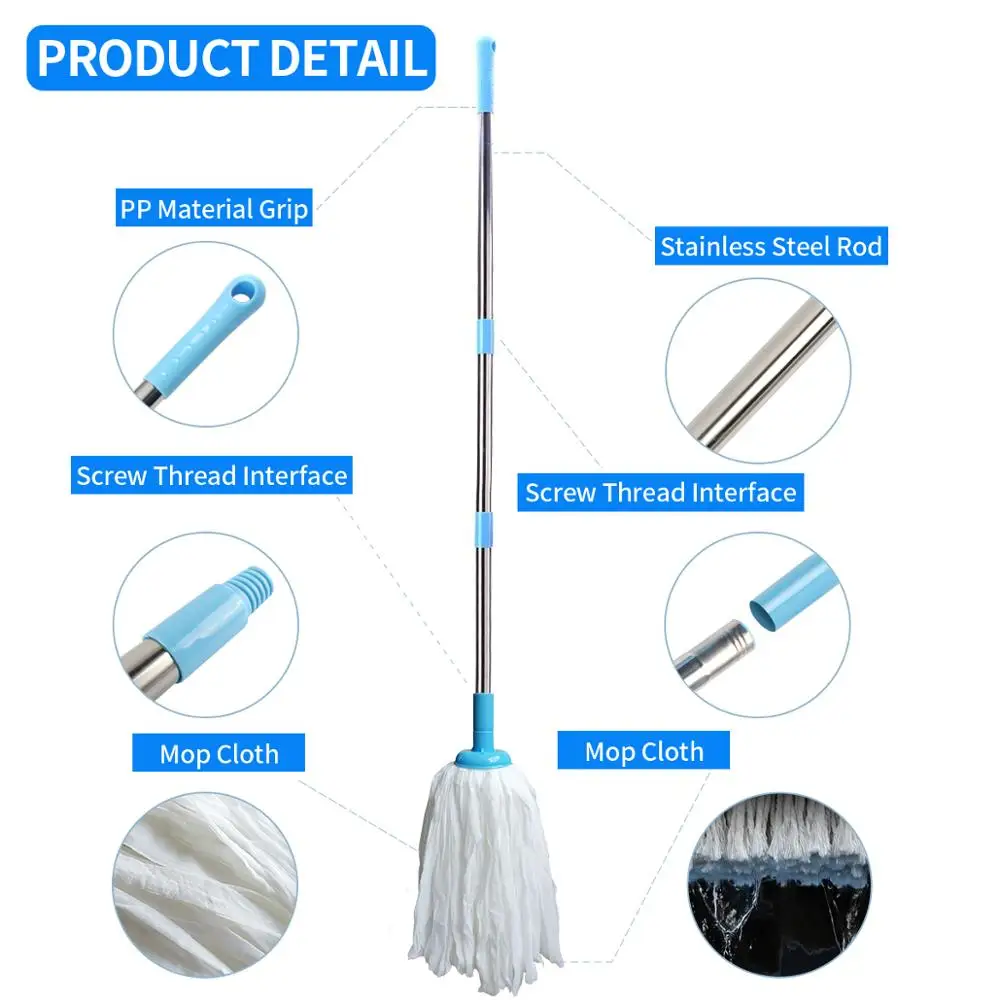 GUANYAO Non-woven Mops Stainless steel Handle Manually Dehydration Mops Circular Household Cleaning mops floor cleaning