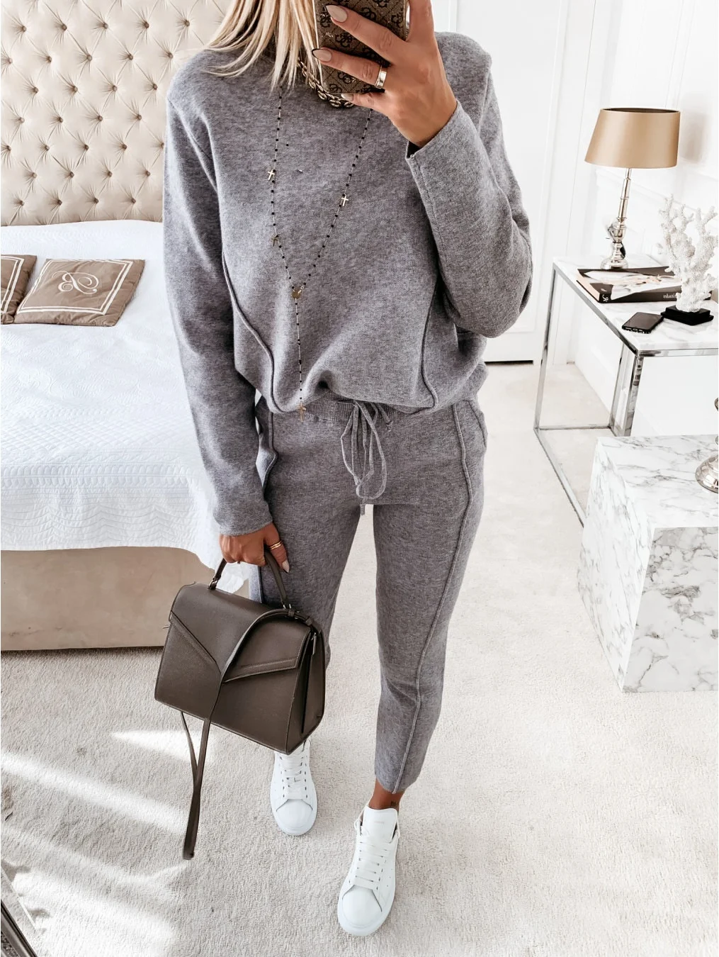 Fashion Casual Two-piece Set Sportswear 2023 High Collar Long Sleeve Women\'s 2 Piece Sweater Autumn Winter Sweater Pocket Pants