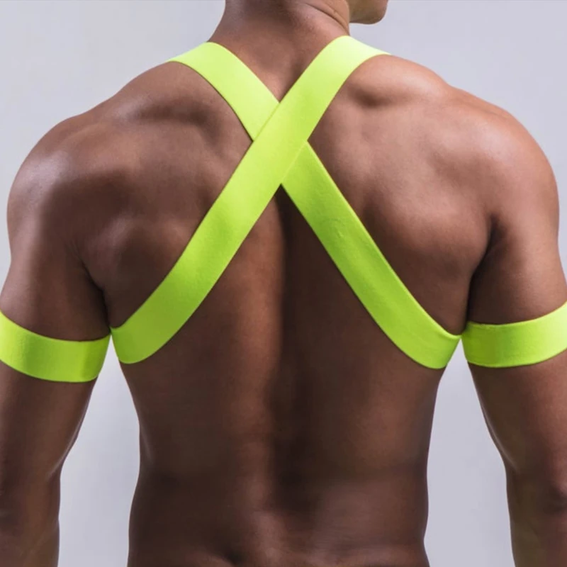 Fluorescent Color Men Elastic Shoulder Harness Fitness Band Hollow Straps Chest Strap Burning Man Stage Accessories XS3490