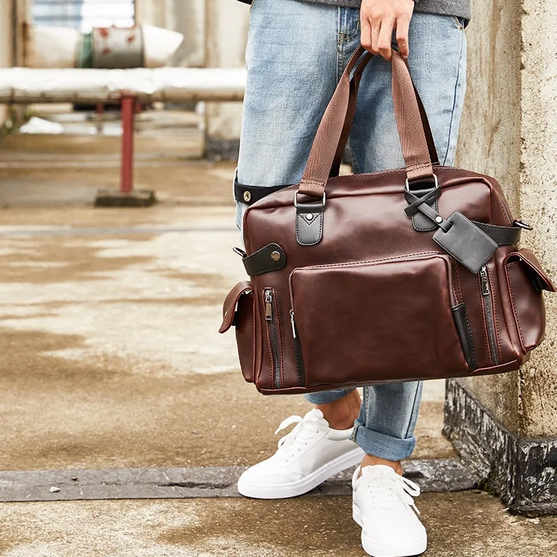 Bolsa de couro de grande capacidade para homens, bolsas casuais, sacos mensageiros masculinos de viagem de negócios, bolsa de ombro masculina