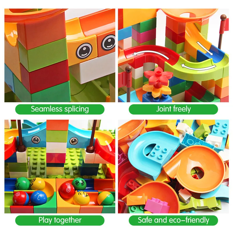 86-344PCS Marble Race Run Blocks Big Size Plastic Building Blocks Funnel Slide Blocks DIY Assemble Bricks Toys For Children Gift