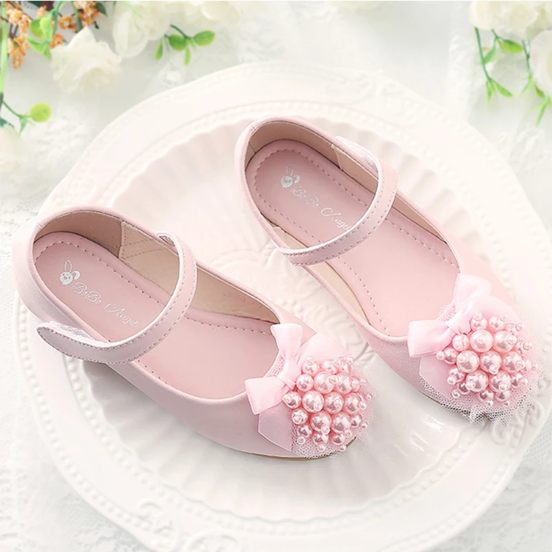 Fashion Pearl Childrens Shoes Pearl Rhinestones Shining Kids Princess Shoes Baby Girls Shoes For Party and Wedding