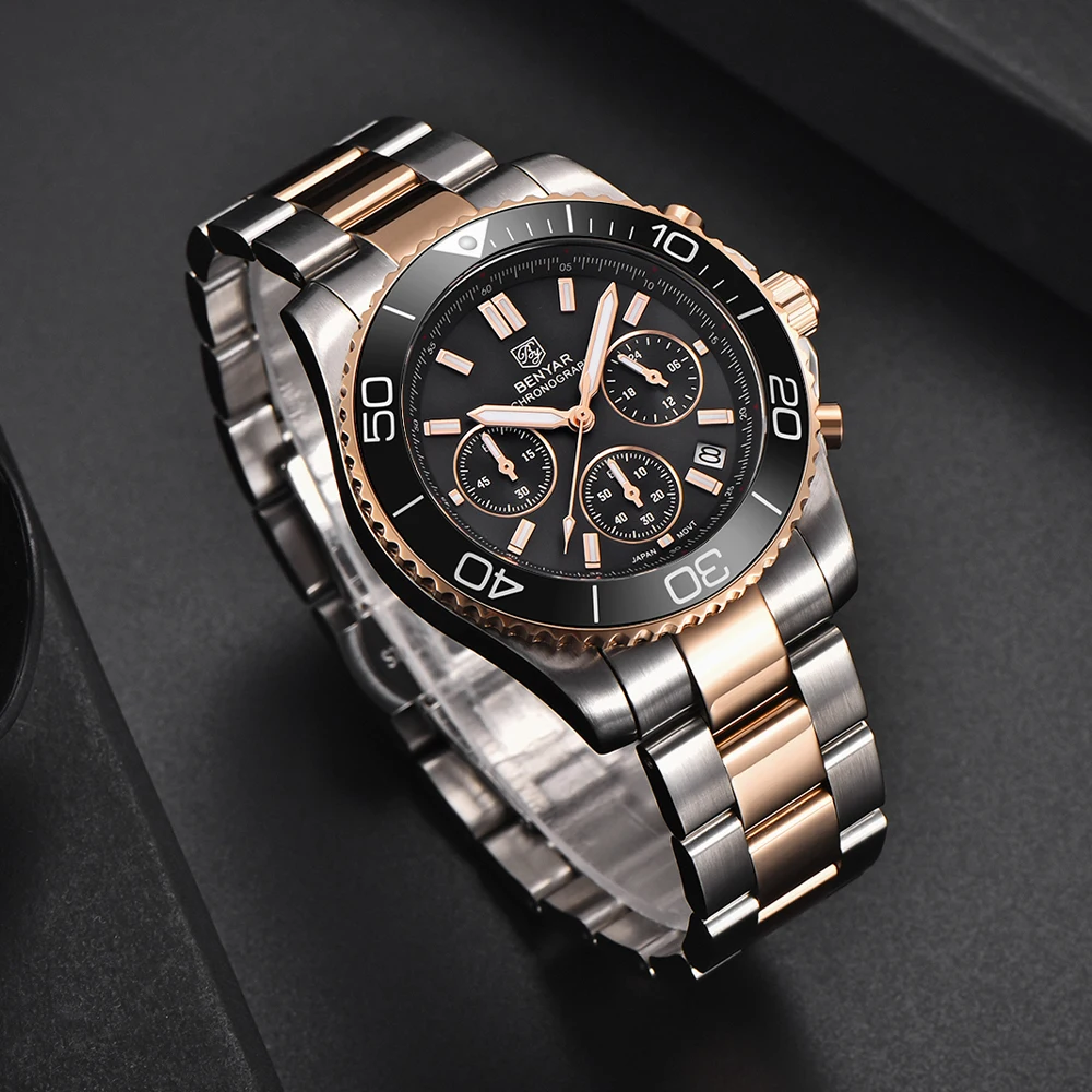 

2021 BENYAR New Luxury Brand Men Quartz Wristwatches Sapphire Glass Stainless Steel 10Bar Waterproof Watch for Men Reloj Hombre