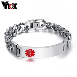 Vnox Customized Medical Remind Stainless Steel Bracelet Personalized ICE Info Emergency Jewelry