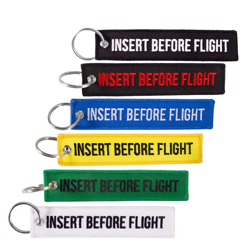 Etiquetas de equipaje con letras bordadas para antes del vuelo, llavero OEM, llavero de viaje de moda para regalos de aviación, 1 ud.