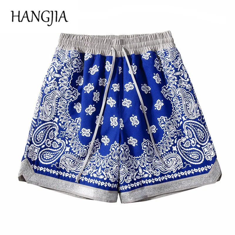 Retro Cashew Flowers Casual Shorts Summer Streetwear Fashion Patchwork Knee-length Men Women Paisley Printing Sweat Shorts