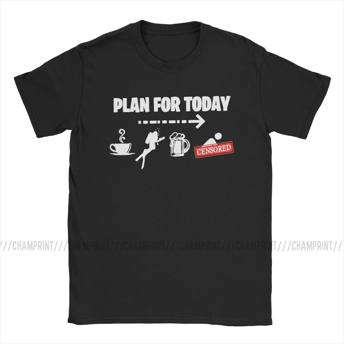 Casual Plan For Today Funny Coffe Dive Beer Sex T-Shirt Men Crew Neck T Shirts Diving Freediving Tee Shirt 5XL 6XL Clothes