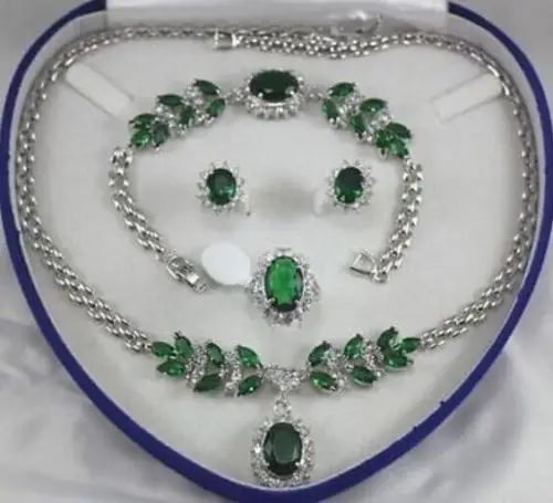 

AAA NEW Fine jewelry green zircon Necklace Bracelet Earring Ring