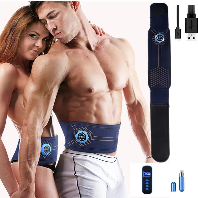 Rechargeable AB Stimulator Slimming Belt Adjustable Gel-Free Permanent Use Waist Trimmer Abs Toning Workout Belt for Weight Loss