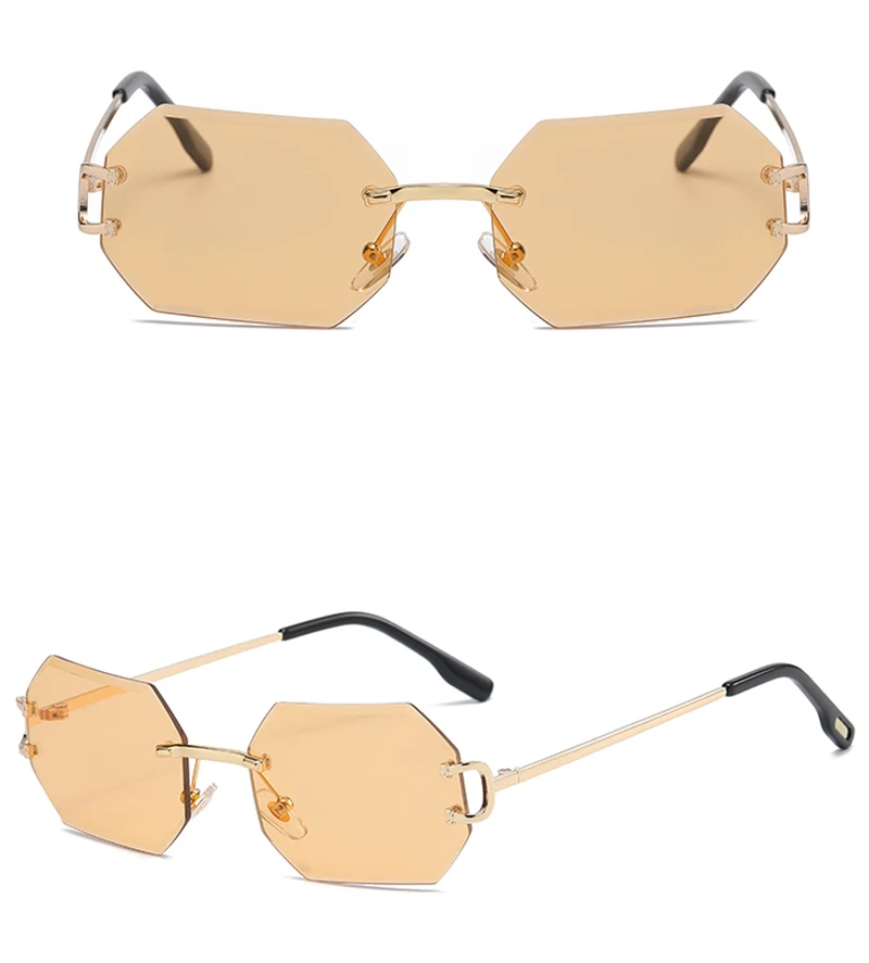 Kachawoo achteckige Sonnenbrille, randlos, Metall, für Herren, modische Sonnenbrille, für Damen, rechteckig, rahmenlos, blau, braun, rosa, europäischer Stil – Detail 6