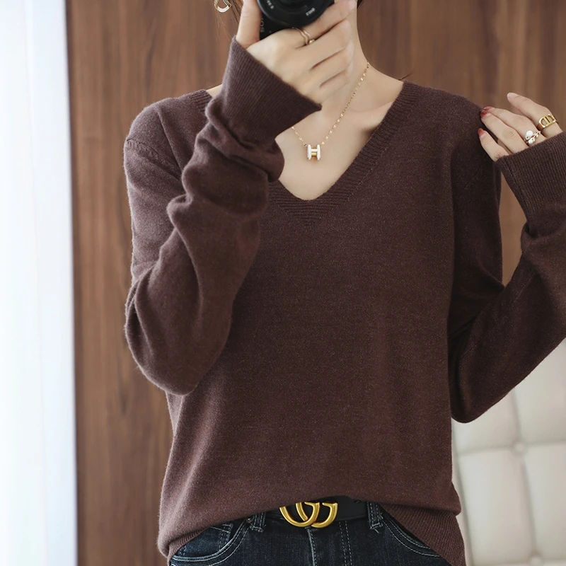 2021 autumn and winter new cashmere sweater V-neck pullover thin sweater loose version cardigan sweater