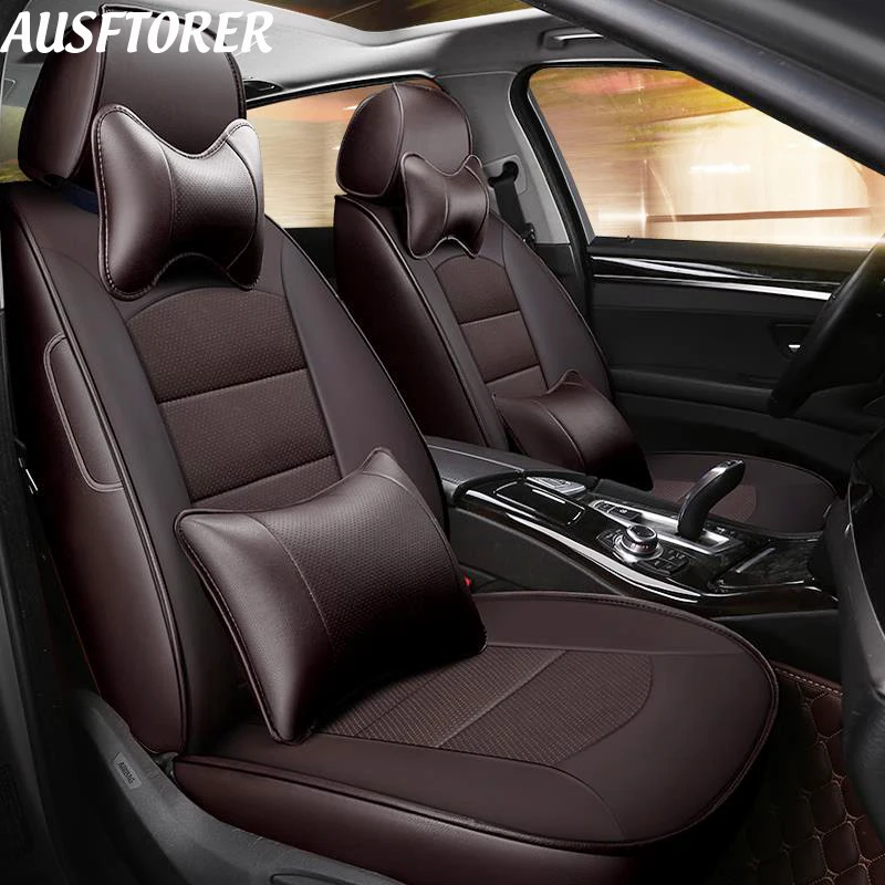 AUSFTORER Cowhide & Artificial Leather Cushion Seats for Audi A4 Accessories Seat Covers for Car Supports Protectors 15PCS/Sets