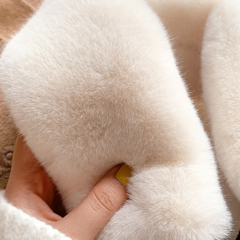 2020 Winter Scarf for Women Wool and Rabit Fur Bandana Knitted Plaid Pied De Poule Warm Collar Luxury Female Neck Wraps